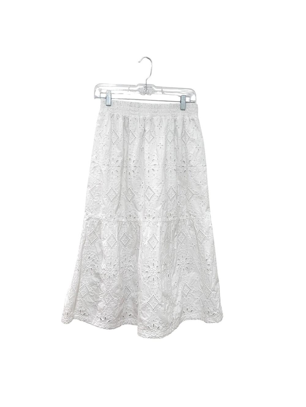 Gap Skirt Womens XS White Embroidered Eyelet Peasant Midi Lined Cotton Boho